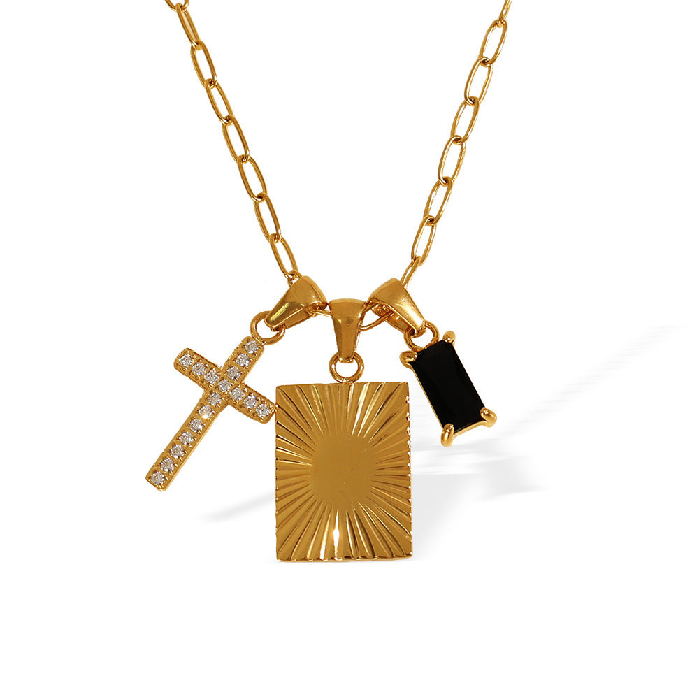 Square Plate Cross Combination Necklace
