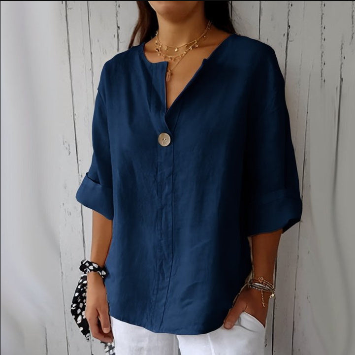 Cotton And Linen Button Top