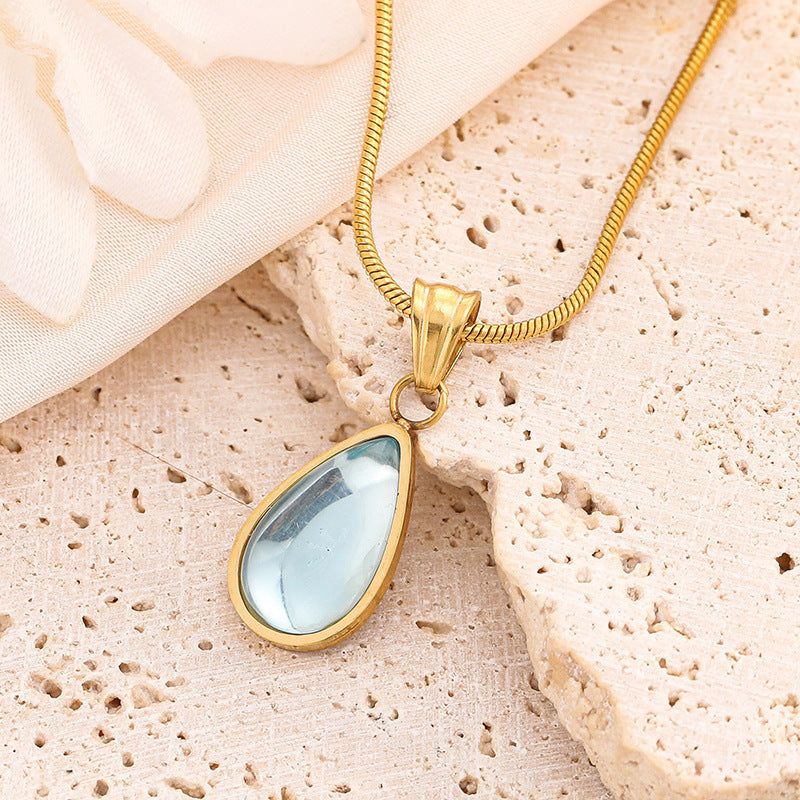 Clear Green Blue Water Drop Shape Necklace