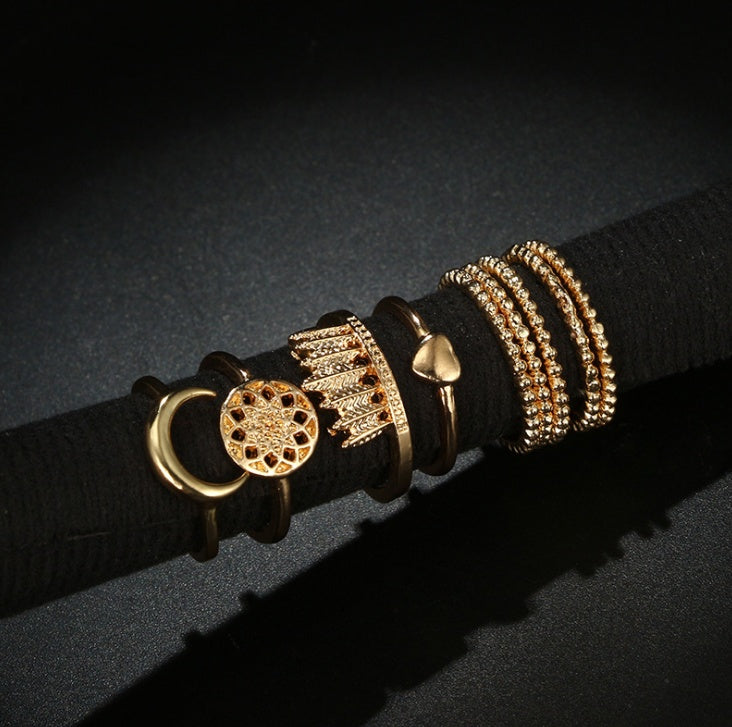 9PCS Midi Moon Feather Crown Dreamcatcher Knuckle Ring