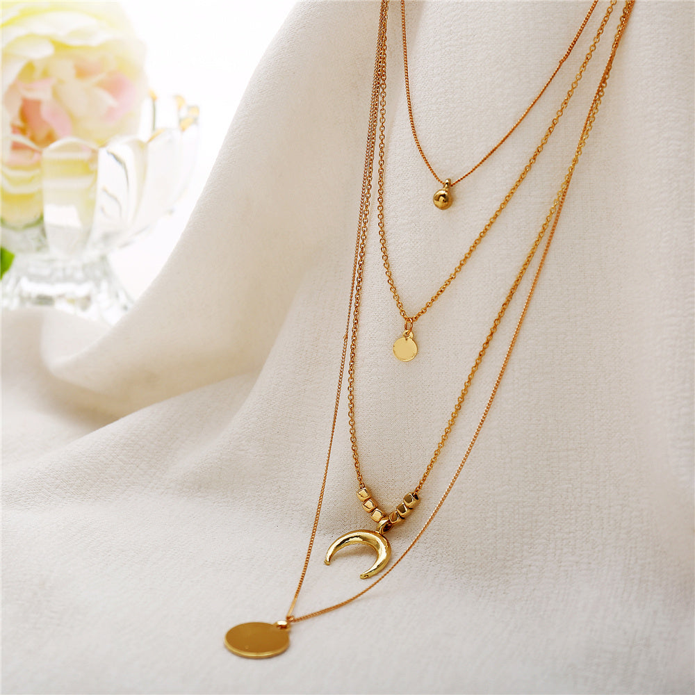 Multi-layer Moon Wafer Elegant Necklace