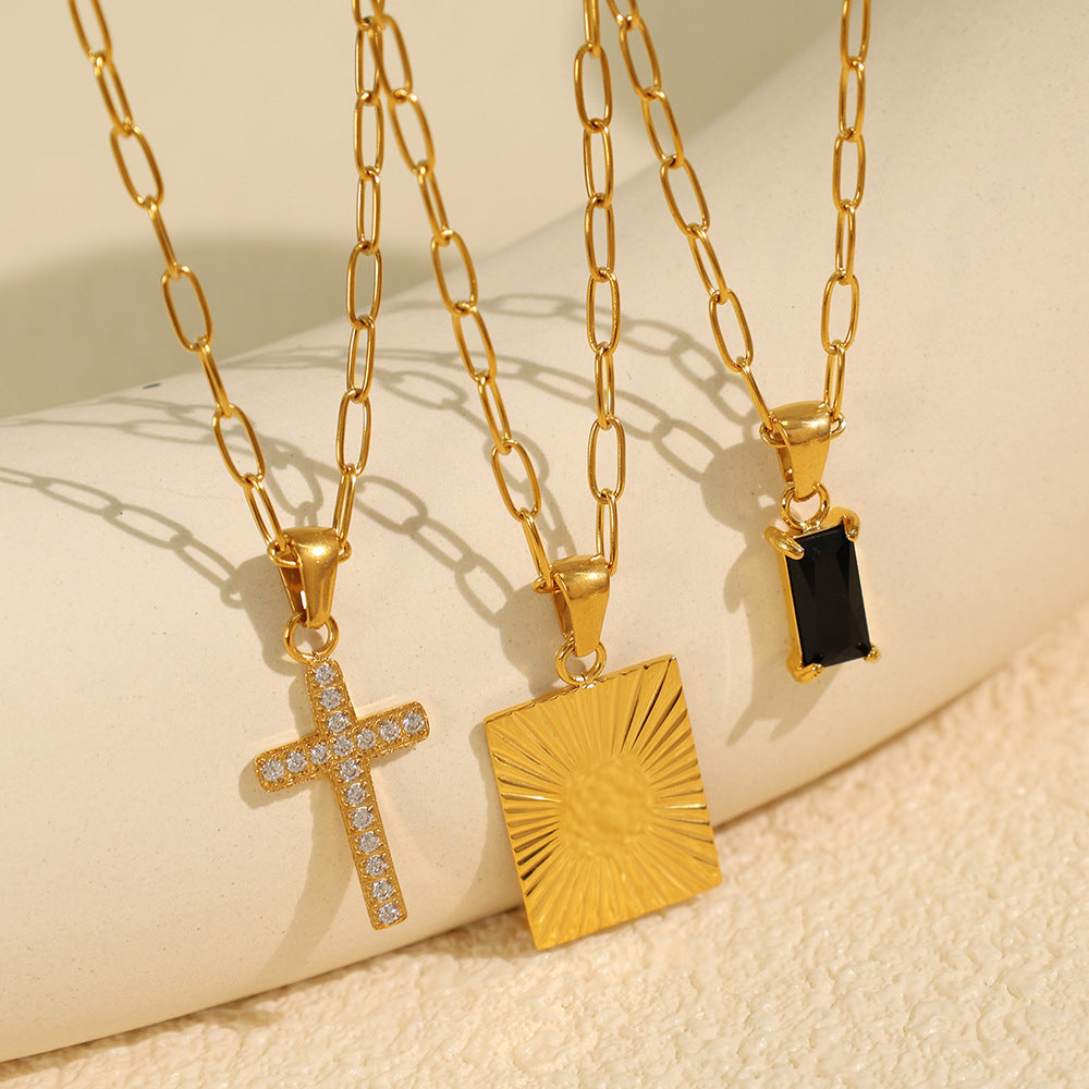 Square Plate Cross Combination Necklace