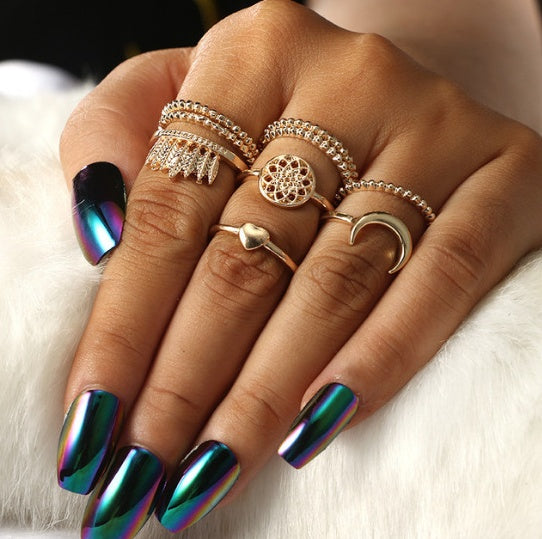 9PCS Midi Moon Feather Crown Dreamcatcher Knuckle Ring