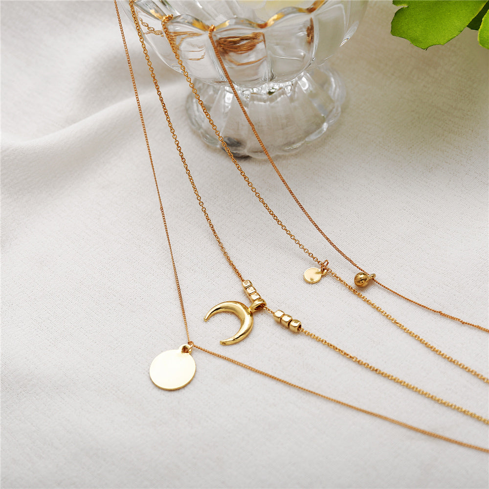 Multi-layer Moon Wafer Elegant Necklace