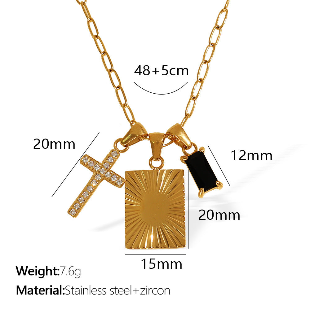 Square Plate Cross Combination Necklace