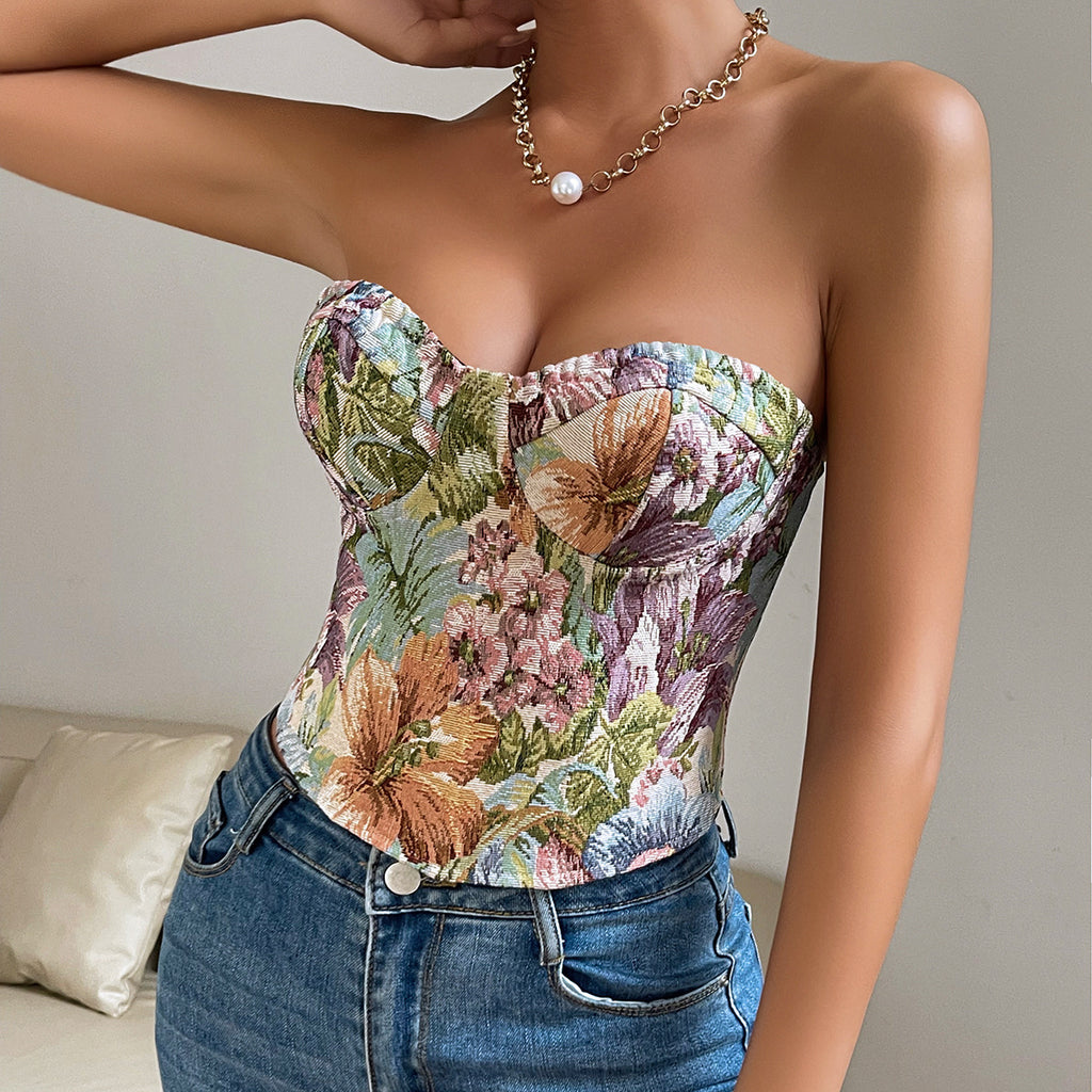 Y2K Floral Print Tube Vest Top