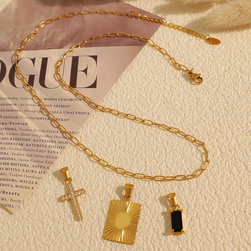 Square Plate Cross Combination Necklace