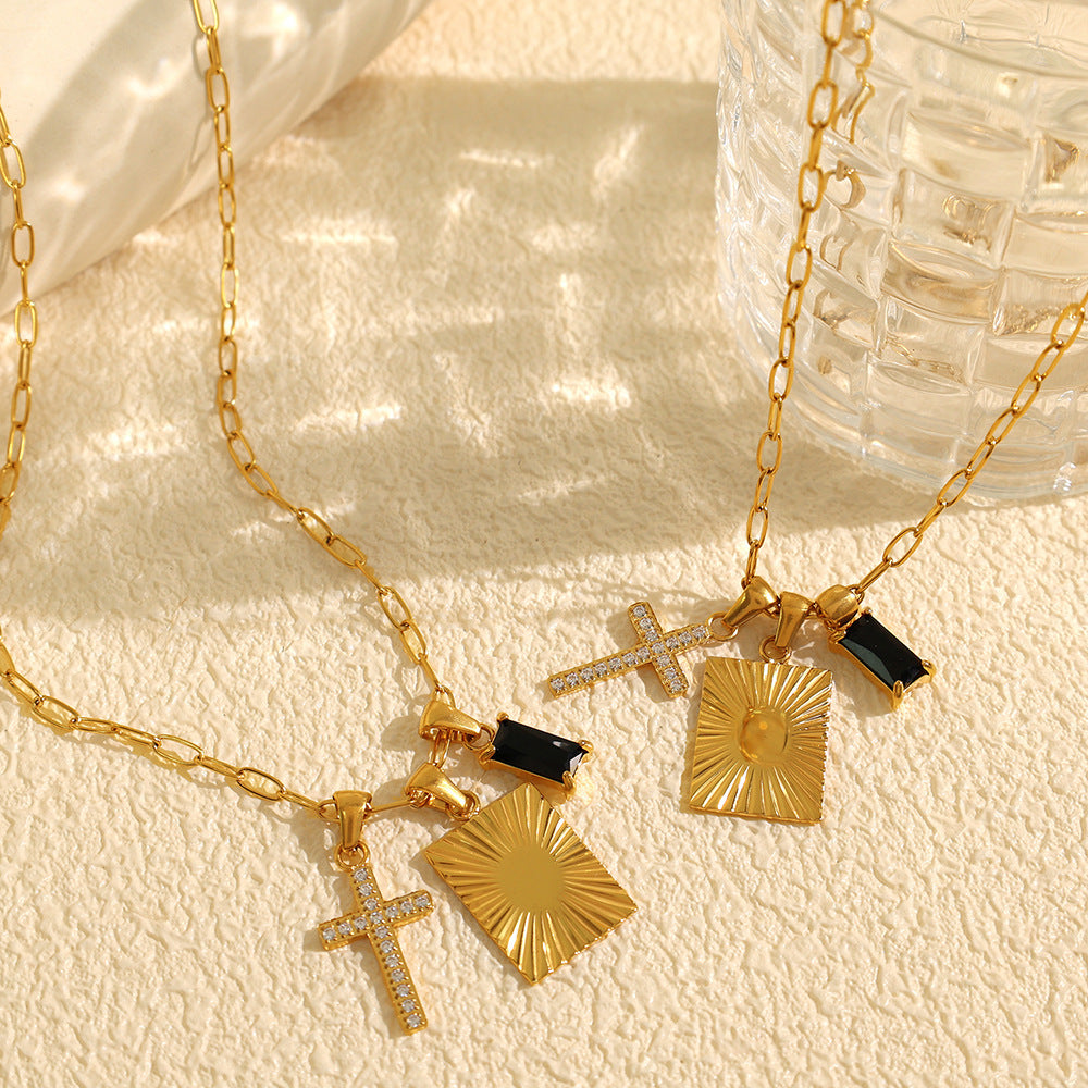 Square Plate Cross Combination Necklace