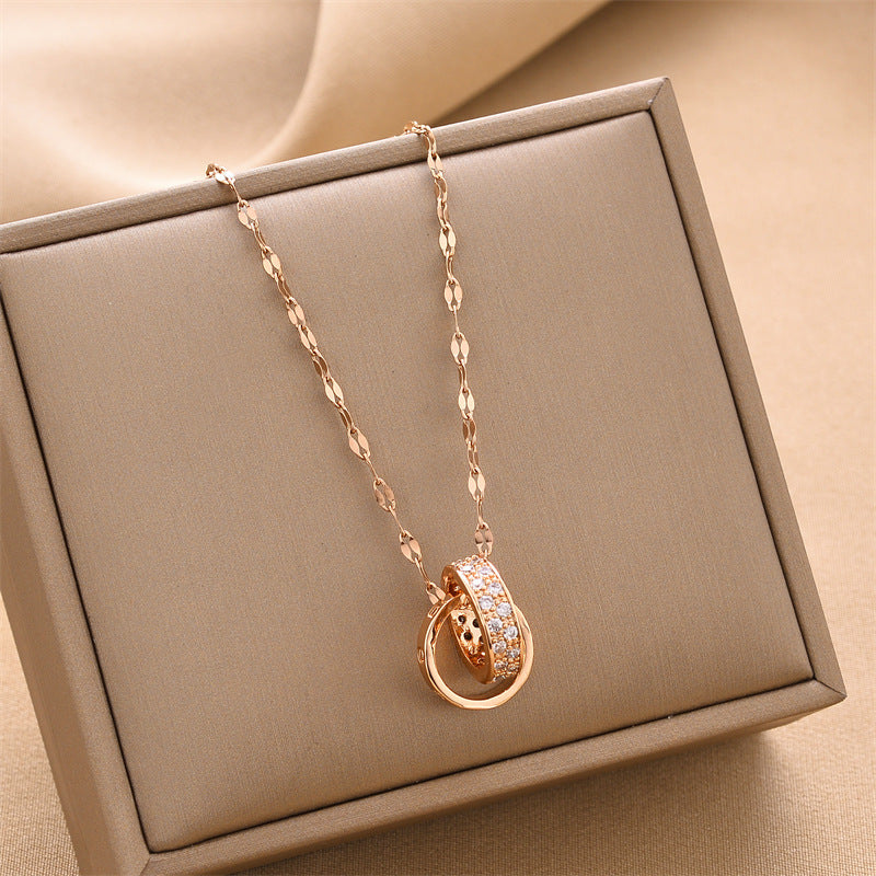 Double Ring Titanium Steel Necklace