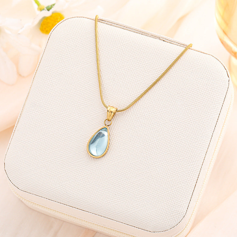 Clear Green Blue Water Drop Shape Necklace