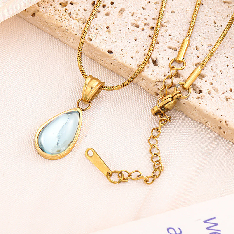 Clear Green Blue Water Drop Shape Necklace