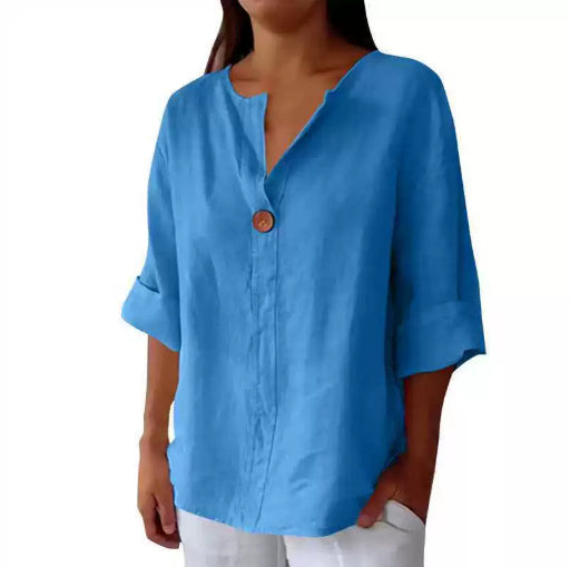 Cotton And Linen Button Top