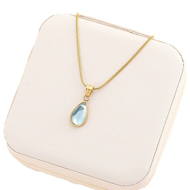 Clear Green Blue Water Drop Shape Necklace