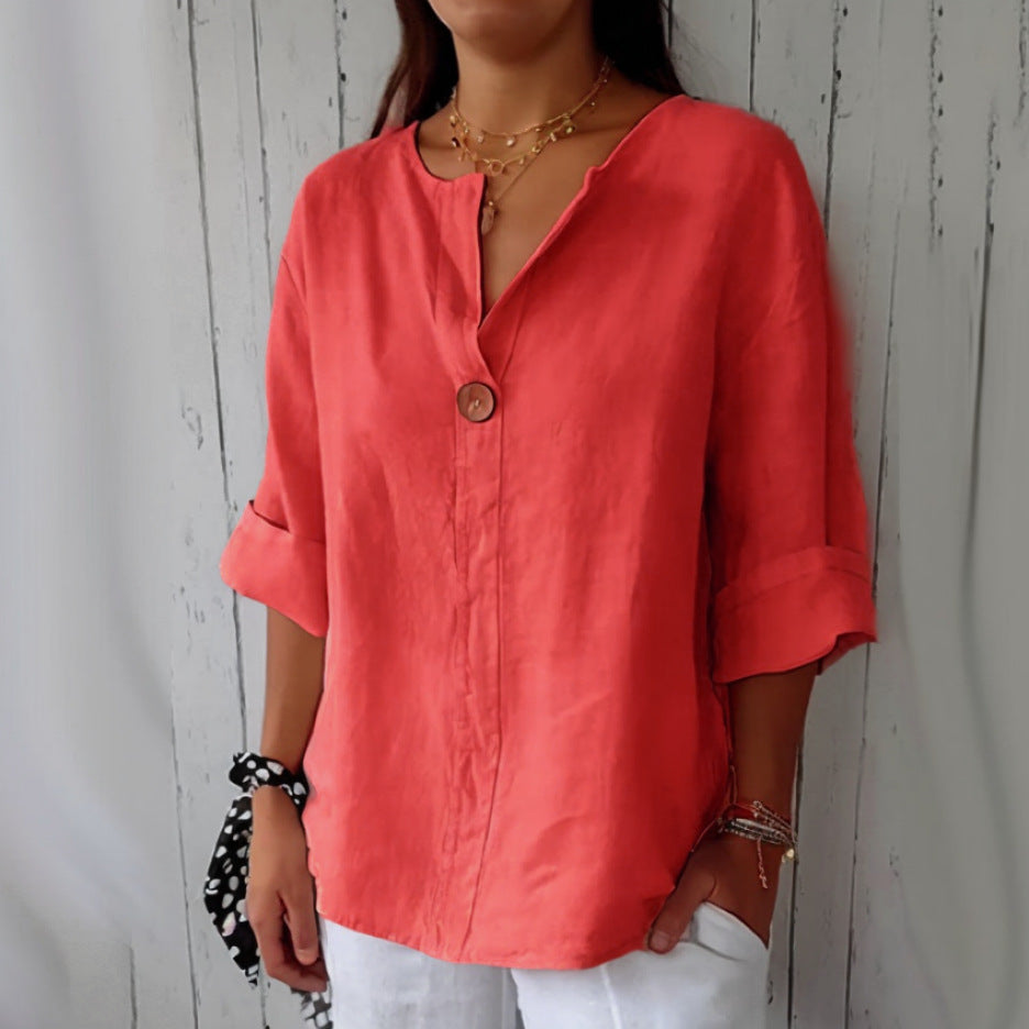 Cotton And Linen Button Top