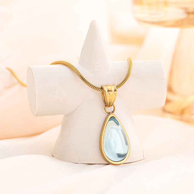 Clear Green Blue Water Drop Shape Necklace